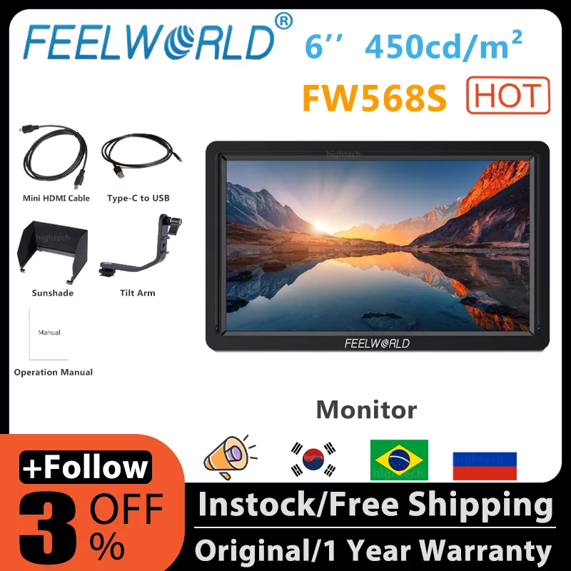 Feelworld ī޶   ʵ , FW568S, 1920*1080, 4K HDMI, 3G-SDI, 367PPI, 1000:1